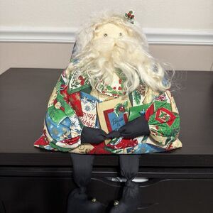 Christmas Santa Claus Shelf Sitter Plush Handmade Beanbag Vintage Folk Kitschy